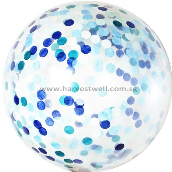 Blue Tone Confetti Jumbo Helium Latex Balloon Blue Tone Confetti Jumbo Helium Latex Balloon